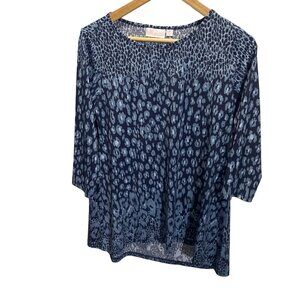 Belle By Kim Gravel XS Blue Animal Print‎ 3/4 Sleeve Top